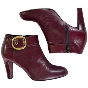 Coach Burgundy Leather Ankle Booties Buckle Strap Zip Heels Womens 6.5 B